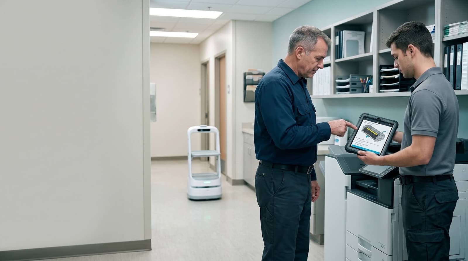 Field service context: dealer manuals, error codes, and operational memory ready for the next call