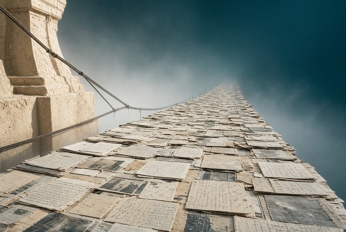 A sheet of paper spanning open space: the path from paper into the record